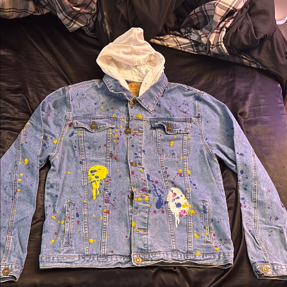 Rue21 Blue and Yellow Jean Jacket with Sherpa Lining